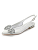 Elfenbein Hochzeitsschuhe Satin spitzen Zehen Strass Flache 0;6 "Brautschuhe