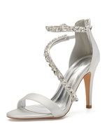 Elfenbein Hochzeitsschuhe Satin Strass Open Toe Stiletto Heel Brautschuhe