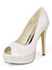 Elfenbein Hochzeitsschuhe Satin Strass Peep Toe Platform Brautschuhe Mutter Schuhe