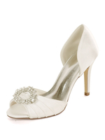 Elfenbein Hochzeitsschuhe Satin Strass Peep Toe Stiletto Heel Brautschuhe