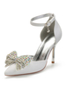 Elfenbein Hochzeitsschuhe SequinedPointed Toe Strass Bow Bow Knöchelriemen Brautschuhe