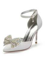 Elfenbein Hochzeitsschuhe SequinedPointed Toe Strass Bow Bow Knöchelriemen Brautschuhe