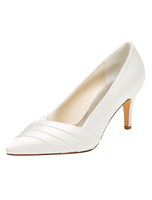 Elfenbein Hochzeitsschuhe spitz High Heel Pumps plissierten Slip-on Brautschuhe
