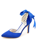 Elfenbein Hochzeitsschuhe spitz Toe Perle Ribbon Ankle Strap Slip-On High Heel Brautschuhe