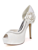 Elfenbein Hochzeitsschuhe Spitze Plattform Peep Toe Strass High Heel Brautschuhe