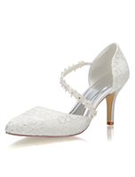 Elfenbein Hochzeitsschuhe Spitze Spitz Riemchen High Heel Brautschuhe