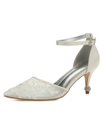 Elfenbein Hochzeitsschuhe spitze Zehe Floral bestickte Ankle Strap Brautschuhe