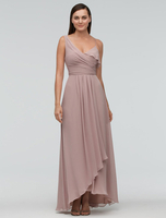 Erröten Brautjungfer Kleid Chiffon Maxi Hochzeit Party Dress One-Shoulder asymmetrischen a-line Abendkleid