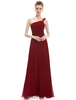 Erröten Brautjungferkleid bodenlang mit Falten A-Linie- und Einschulter 30D Chiffon und eingebautem BH