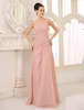 Erröten rosa Brautjungfer Kleid Chiffon geraffte lange Abendkleid V-Ausschnitt ärmellose Plissee bodenlangen Hochzeit Kleid