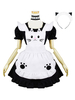 Erstklassiges Lolita-Outfit Kätzchen bestickt U-Hals-Rüsche Schwarz 4-teiliges Lolita-Set