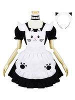 Erstklassiges Lolita-Outfit Kätzchen bestickt U-Hals-Rüsche Schwarz 4-teiliges Lolita-Set