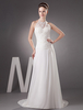 Etui-Brautkleid aus Chiffon mit Halter und Perlen-Applikation und Schleppe in Weiß