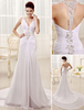 Etui-Brautkleid aus Chiffon mit V-Ausschnitt und Schleppe