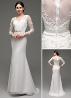 Etui-Brautkleid aus Tüll mit Rundkragen und Gürtel Mit Schleppe in Elfenbeinfarbe
