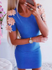 Etuikleid Blau Kleider gemischten Baumwollen im casualen Stil Kurzarm Damenmode mit Rundkragen und Blumen-Deko für Sommer