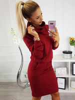 Etuikleid Burgunderrot Kleider Polyester im schicken & modischen Style Langarm Damenmode Halskragen mit Durchziehband für Herbst und Winter