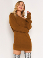 Etuikleid Burgunderrot Kleider PAN im schicken & modischen Style Langarm Damenmode Einschulter mit Stricken für Sommer und Frühling