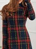 Etuikleid Dunkelmarineblau Kleider mit Plaidmuster Polyester im schicken & modischen Style Damenmode Langarm Halskragen und Fransen