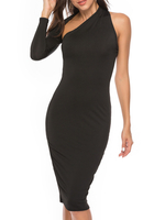Etuikleid Einschulter Kleider Schwarz Polyester lang Damenmode im Einschulter-Style und Sommer und Frühling im sexyen Style