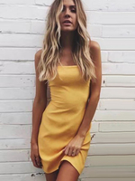 Etuikleid Gelb Kleider Polyester im schicken & modischen Style ärmellos Damenmode mit Trägern geknotet für Sommer