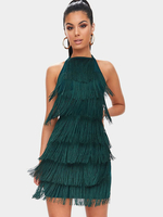 Etuikleid Grün Kleider Polyester im schicken & modischen Style ärmellos Damenmode mit Trägern und Fransen für Sommer
