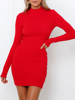 Etuikleid Halskragen Kleider Langarm Rot Polyester Damenmode kurz und Herbst und Frühling und Winter im sexyen Style