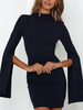 Etuikleid Halskragen Kleider Langarm Schwarz Polyester Damenmode kurz und Herbst und Winter Cutouts im casualen Stil