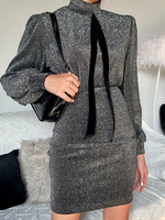 Etuikleid Halskragen Kleider Langarm Silbrig Polyester Damenmode mittellang mit Farbblock für Herbst und Winter im sexyen Style