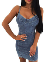 Etuikleid Hellschiefergrau Kleider Denim mit Spaghettiträger im casualen Stil Damenmode ärmellos und Trägern Es gibt keinen Schmuck. für Sommer