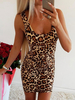 Etuikleid Leopardenmuster Kleider mit Leopard-Korn Optik Polyester im casualen Stil Damenmode ärmellos U-Ausschnitt für Sommer