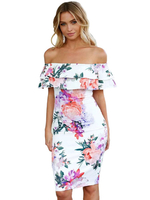 Etuikleid mit Carmenausschnitt Kleider Kurzarm Polyester Damenmode und Printmuster für Sommer im sexyen Style