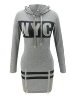 Etuikleid mit Kapuze Kleider Langarm Hellgrau gemischten Baumwollen Damenmode und Buchstaben Muster für Herbst und Winter im casualen Stil