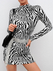 Etuikleid mit Rundhalsausschnitt Kleider Langarm Schwarz Polyester Damenmode und Zebra Streifen für Sommer und Frühling