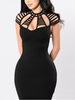 Etuikleid mit Rundkragen Kleider Kurzarm Schwarz Spandex Damenmode mittellang für Sommer Cutouts im schicken & modischen Style
