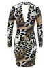 Etuikleid mit Rundkragen Kleider Langarm Khaki gemischten Baumwollen Damenmode und Leopard-Korn Optik für Herbst Cutouts im casualen Stil
