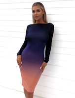 Etuikleid mit Rundkragen Kleider Langarm Lila Michartige Seide Damenmode und Farbverlauf für Sommer im schicken & modischen Style