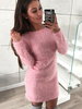 Etuikleid mit Rundkragen Kleider Langarm Rosa Polyester Damenmode für Winter im sexyen Style