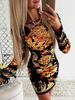 Etuikleid mit Rundkragen Kleider Langarm Schwarz Polyester Damenmode und Print für Sommer und Frühling im casualen Stil