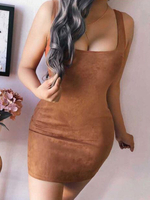 Etuikleid mit Trägern Kleider ärmellos Kamel Polyester Damenmode für Sommer Es gibt keinen Schmuck. im casualen Stil