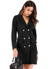 Etuikleid mit Umlegekragen Kleider Langarm Schwarz Polyester Damenmode für Sommer und Frühling mit Taschen im schicken & modischen Style