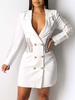Etuikleid mit Umlegekragen Kleider Langarm Weiß Polyester Damenmode kurz für Frühling Cutouts im sexyen Style