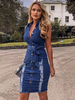 Etuikleid mit Umlegekragen Kleider ärmellos Dunkelblau Denim kurz für Sommer und Herbst und Frühling mit Knöpfen