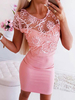 Etuikleid Rosa Kleider Polyester Kurzarm mit Rundkragen Damenmode und Spitzen für Sommer
