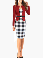 Etuikleid Rot Kleider mit Plaidmuster gemischten Baumwollen im schicken & modischen Style Damenmode Langarm für Frühling