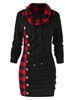 Etuikleid Schwarz Kleider mit Plaidmuster gemischten Baumwollen im casualen Stil Damenmode Langarm Schalkragen und Falten für Herbst und Winter