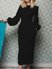 Etuikleid Schwarz Kleider Polyester im casualen Stil Langarm Damenmode und Rundkragen für Herbst