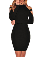 Etuikleid Schwarz Kleider Polyester kurz im sexyen Style Damenmode Langarm mit Rundkragen für Herbst und Winter
