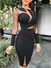 Etuikleid Schwarz Kleider Polyester mittellang im sexyen Style Damenmode Langarm mit Rundkragen für Sommer und Herbst und Frühling