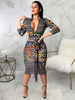 Etuikleid und spitzem Dekolleté Kleider 3/4 Ärmel Schwarz Polyester Damenmode und Print für Herbst und Frühling im schicken & modischen Style